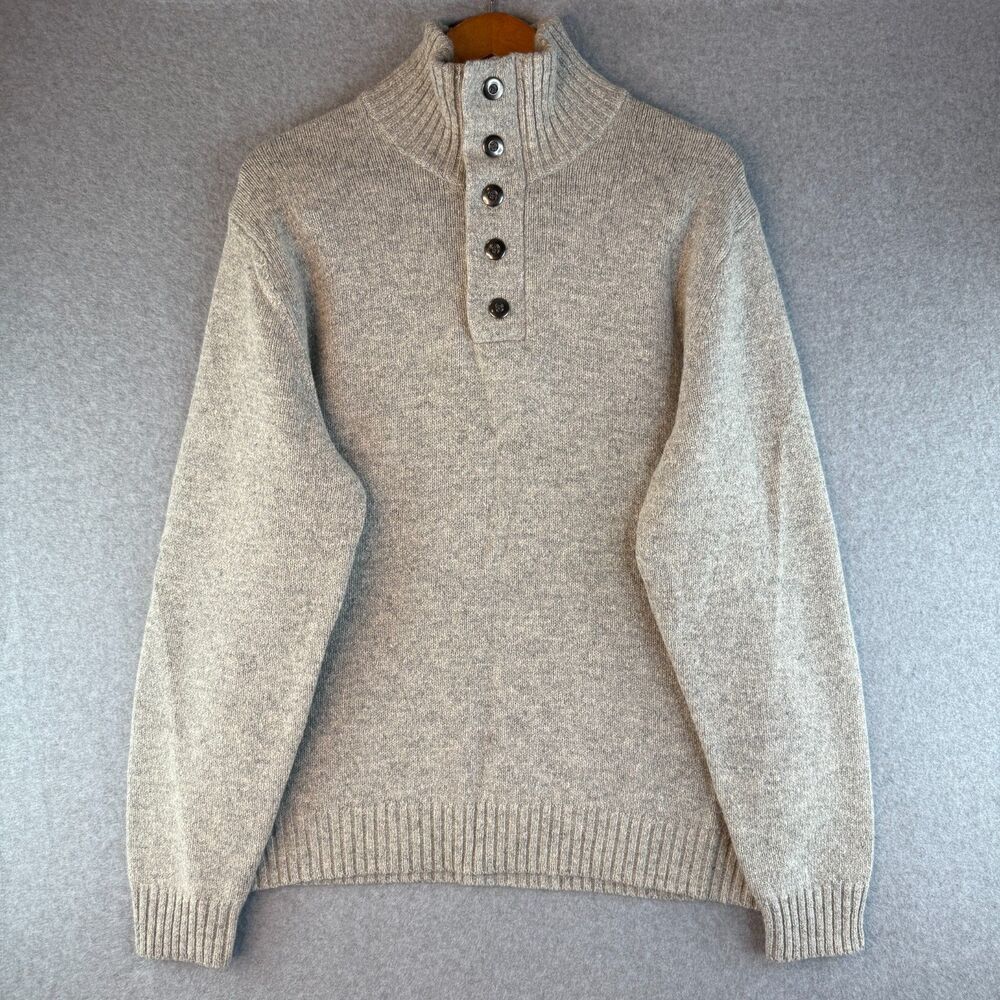 Lands' End Off-White Wool Blend Pull Over Long Sleeve Sweater Casual Men's L
